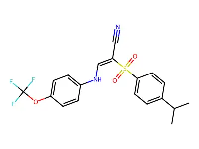 2-(4-Isopropylphenyl)sulfonyl-3-[4-(trifluoromethoxy)anilino]prop-2-enenitrile structure