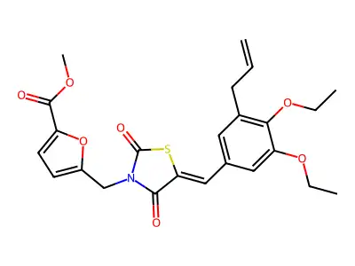 Methyl 5-[[5-[[3,4-diethoxy-5-(2-propen-1-yl)phenyl]methylene]-2,4-dioxo-3-thiazolidinyl]methyl]-2-furancarboxylate structure