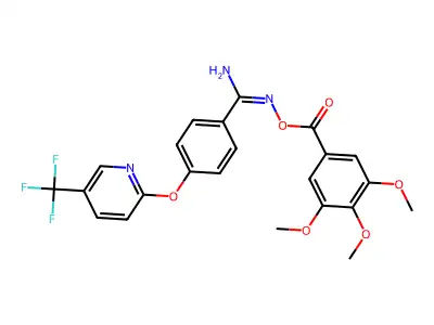 2-amino-1-aza-2-(4-(5-(trifluoromethyl)(2-pyridyloxy))phenyl)vinyl3,4,5-trimethoxybenzoate structure