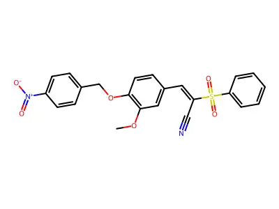 2-(benzenesulfonyl)-3-[3-methoxy-4-[(4-nitrophenyl)methoxy]phenyl]prop-2-enenitrile structure