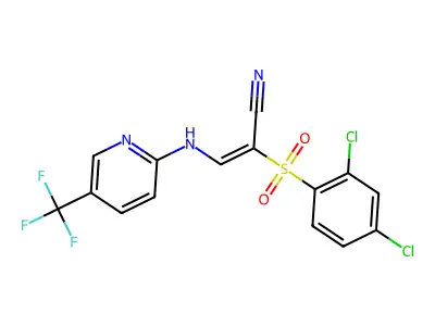 2-(2,4-dichlorophenyl)sulfonyl-3-[[5-(trifluoromethyl)pyridin-2-yl]amino]prop-2-enenitrile structure