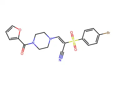 2-((4-BROMOPHENYL)SULFONYL)-3-(4-(2-FURYLCARBONYL)PIPERAZINYL)PROP-2-ENENITRILE structure