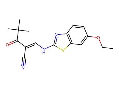 2-(2,2-Dimethylpropanoyl)-3-((6-ethoxybenzothiazol-2-YL)amino)prop-2-enenitrile structure