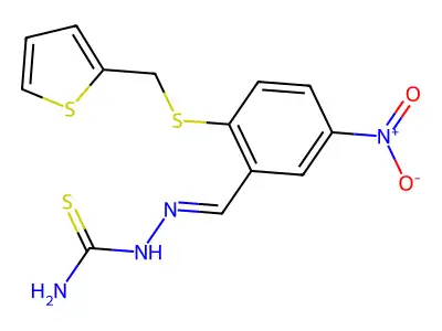 [[5-nitro-2-(thiophen-2-ylmethylsulfanyl)phenyl]methylideneamino]thiourea structure