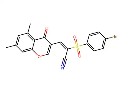 2-(4-Bromophenyl)sulfonyl-3-(5,7-dimethyl-4-oxo-chromen-3-yl)prop-2-enenitrile structure