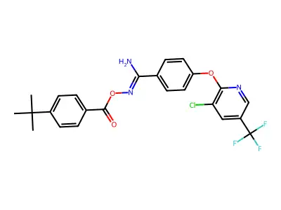 2-amino-1-aza-2-(4-(3-chloro-5-(trifluoromethyl)(2-pyridyloxy))phenyl)vinyl 4-(tert-butyl)benzoate structure