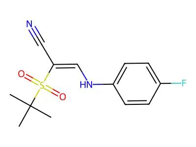 2-Tert-butylsulfonyl-3-(4-fluoroanilino)prop-2-enenitrile structure