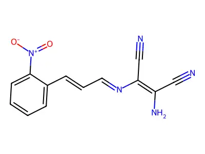 2-amino-3-{[3-(2-nitrophenyl)prop-2-en-1-ylidene]amino}but-2-enedinitrile structure