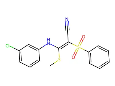 3-((3-Chlorophenyl)amino)-3-methylthio-2-(phenylsulfonyl)prop-2-enenitrile structure
