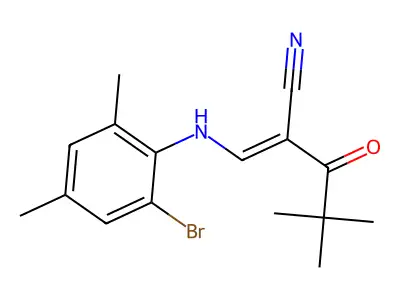 2-[(2-Bromo-4,6-dimethyl-anilino)methylene]-4,4-dimethyl-3-oxo-pentanenitrile structure