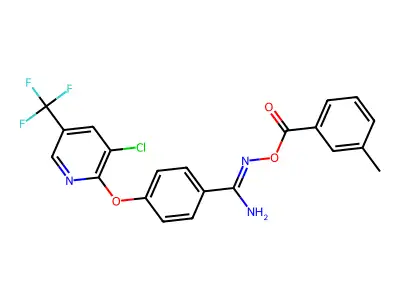2-amino-1-aza-2-(4-(3-chloro-5-(trifluoromethyl)(2-pyridyloxy))phenyl)vinyl 3-methylbenzoate structure