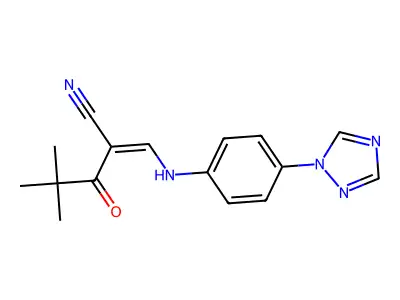 4,4-Dimethyl-3-oxo-2-[[4-(1,2,4-triazol-1-yl)anilino]methylene]pentanenitrile structure