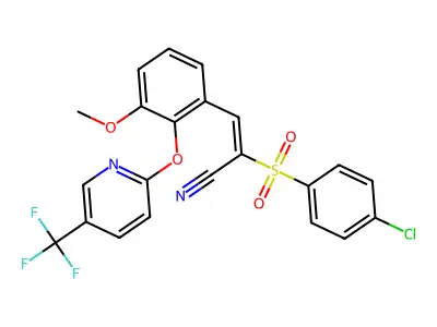 2-((4-CHLOROPHENYL)SULFONYL)-3-(3-METHOXY-2-(5-(TRIFLUOROMETHYL)(2-PYRIDYL)OXY)PHENYL)PROP-2-ENENITRILE structure