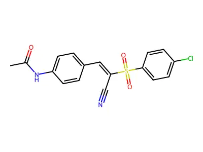 N-(4-{(E)-2-[(4-chlorophenyl)sulfonyl]-2-cyanoethenyl}phenyl)acetamide structure