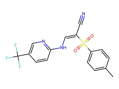 2-(p-Tolylsulfonyl)-3-[[5-(trifluoromethyl)-2-pyridyl]amino]prop-2-enenitrile structure