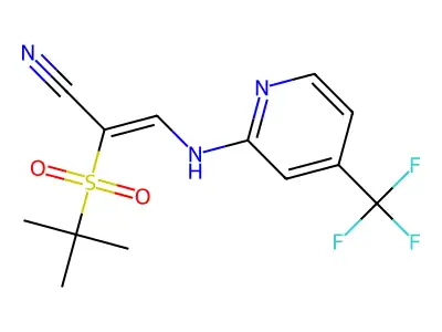 2-Tert-butylsulfonyl-3-[[4-(trifluoromethyl)-2-pyridyl]amino]prop-2-enenitrile structure