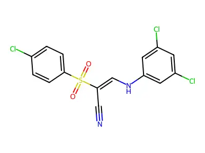 (E)-2-[(4-chlorophenyl)sulfonyl]-3-(3,5-dichloroanilino)-2-propenenitrile structure