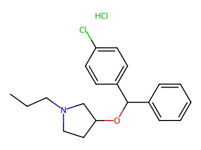 Pyrrolidine, 3-(p-chloro-alpha-phenylbenzyloxy)-1-propyl-, hydrochloride structure
