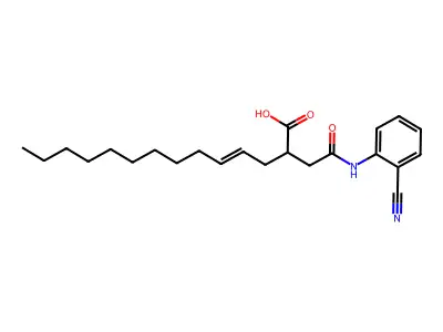 2-((N-(2-nitrilophenyl)carbamoyl)methyl)tetradec-4-enoic acid structure