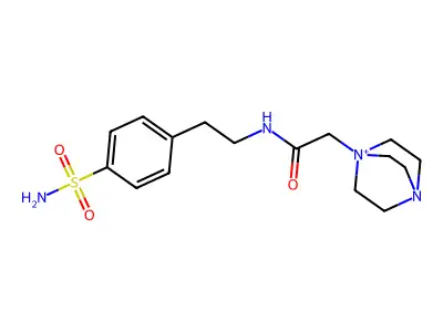 1-[2-[[2-[4-(Aminosulfonyl)phenyl]ethyl]amino]-2-oxoethyl]-4-aza-1-azoniabicyclo[2.2.2]octane structure