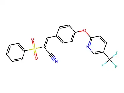 2-(benzenesulfonyl)-3-[4-[5-(trifluoromethyl)pyridin-2-yl]oxyphenyl]prop-2-enenitrile structure