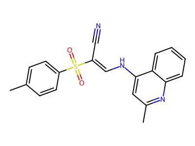 2-(4-methylphenyl)sulfonyl-3-[(2-methylquinolin-4-yl)amino]prop-2-enenitrile structure