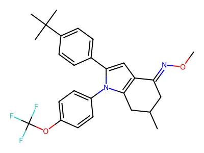(2-(4-(tert-butyl)phenyl)-6-methyl-1-(4-(trifluoromethoxy)phenyl)(5,6,7-trihydroindol-4-ylidene))methyloxime structure