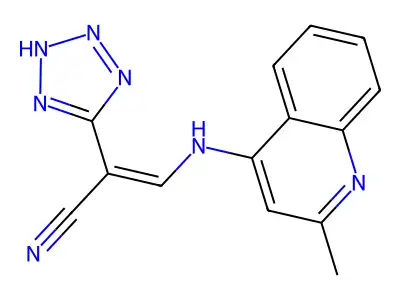 3-[(2-methyl-4-quinolyl)amino]-2-(2H-tetrazol-5-yl)prop-2-enenitrile structure