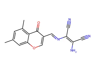 2-Amino-3-[(5,7-dimethyl-4-oxochromen-3-yl)methylideneamino]but-2-enedinitrile structure