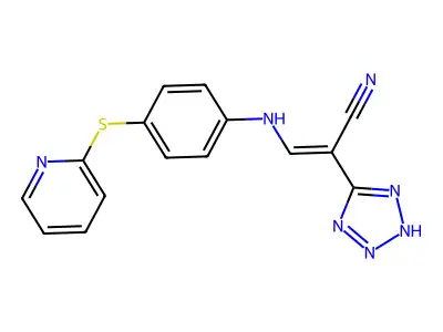 3-[4-(2-pyridylsulfanyl)anilino]-2-(2H-tetrazol-5-yl)prop-2-enenitrile structure