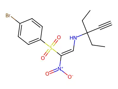 2-((1,1-Diethylprop-2-ynyl)amino)-1-((4-bromophenyl)sulfonyl)-1-nitroethene structure