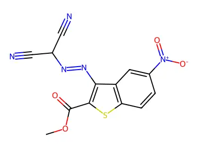 Methyl 3-(dicyanomethyldiazenyl)-5-nitro-1-benzothiophene-2-carboxylate structure