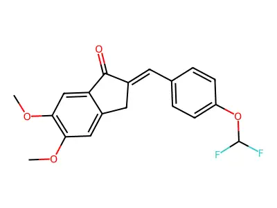 2-{(Z)-[4-(difluoromethoxy)phenyl]methylidene}-5,6-dimethoxy-1H-inden-1(3H)-one structure