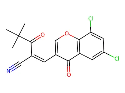 3-(6,8-DICHLORO-4-OXO(4H-CHROMEN-3-YL))-2-(2,2-DIMETHYLPROPANOYL)PROP-2-ENENITRILE structure