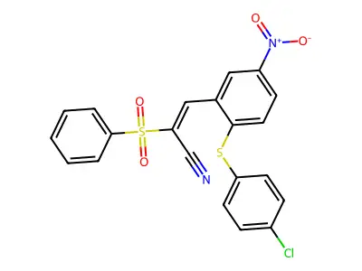 2-(benzenesulfonyl)-3-[2-(4-chlorophenyl)sulfanyl-5-nitro-phenyl]prop-2-enenitrile structure