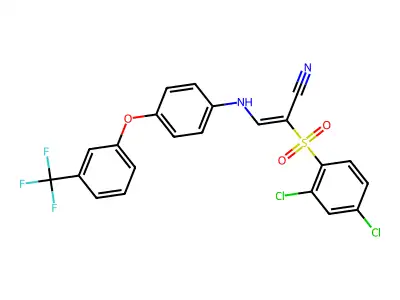 2-((2,4-DICHLOROPHENYL)SULFONYL)-3-((4-(3-(TRIFLUOROMETHYL)PHENOXY)PHENYL)AMINO)PROP-2-ENENITRILE structure