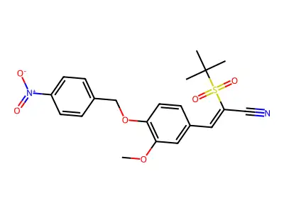2-((TERT-BUTYL)SULFONYL)-3-(3-METHOXY-4-((4-NITROPHENYL)METHOXY)PHENYL)PROP-2-ENENITRILE structure