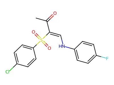 (Z)-3-[(4-chlorophenyl)sulfonyl]-4-(4-fluoroanilino)-3-buten-2-one structure