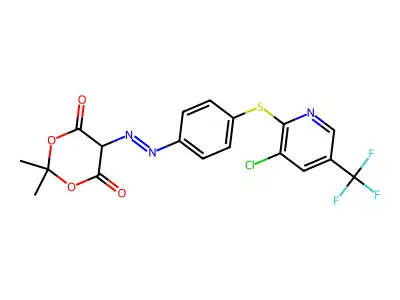 5-[[4-[3-chloro-5-(trifluoromethyl)pyridin-2-yl]sulfanylphenyl]diazenyl]-2,2-dimethyl-1,3-dioxane-4,6-dione structure