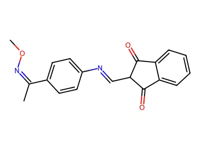 2-[[4-(N-methoxy-C-methyl-carbonimidoyl)phenyl]iminomethyl]indane-1,3-dione structure