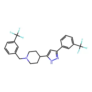 1-[[3-(trifluoromethyl)phenyl]methyl]-4-[3-[3-(trifluoromethyl)phenyl]-1H-pyrazol-5-yl]piperidine structure