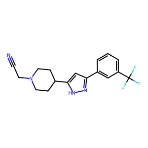 2-(4-{5-[3-(trifluoromethyl)phenyl]-1H-pyrazol-3-yl}piperidino)acetonitrile structure