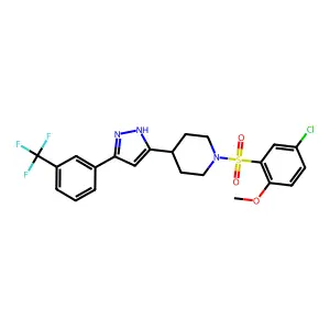 1-(5-chloro-2-methoxybenzenesulfonyl)-4-{5-[3-(trifluoromethyl)phenyl]-1H-pyrazol-3-yl}piperidine structure