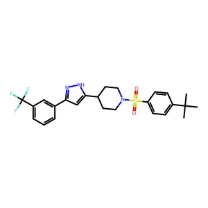 1-(4-tert-butylbenzenesulfonyl)-4-{5-[3-(trifluoromethyl)phenyl]-1H-pyrazol-3-yl}piperidine structure