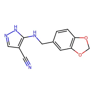 5-(1,3-benzodioxol-5-ylmethylamino)-1H-pyrazole-4-carbonitrile structure