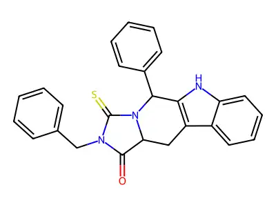 2-benzyl-5-phenyl-3-thioxo-2,3,5,6,11,11a-hexahydro-1H-imidazo[1',5':1,6]pyrido[3,4-b]indol-1-one structure