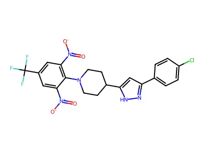 4-[5-(4-chlorophenyl)-1H-pyrazol-3-yl]-1-[2,6-dinitro-4-(trifluoromethyl)phenyl]piperidine structure