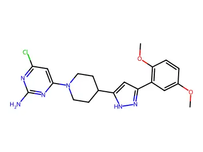 4-chloro-6-{4-[5-(2,5-dimethoxyphenyl)-1H-pyrazol-3-yl]piperidin-1-yl}pyrimidin-2-amine structure