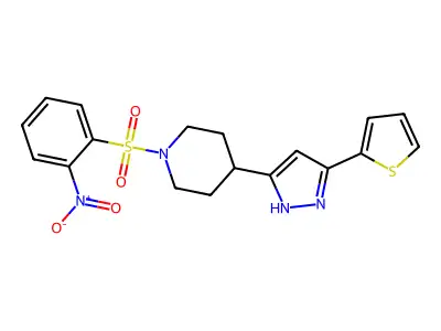 1-[(2-nitrophenyl)sulfonyl]-4-[5-(2-thienyl)-1H-pyrazol-3-yl]piperidine structure