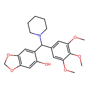 6-[Piperidin-1-yl-(3,4,5-trimethoxyphenyl)methyl]-1,3-benzodioxol-5-ol structure
